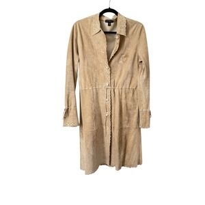 Vintage Suede Leather coat‎ light tan bell sleeve Laser Cut Detail
